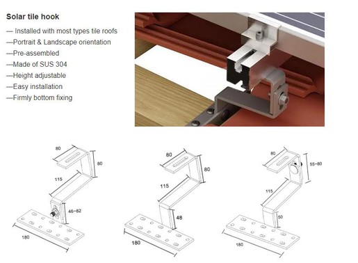 Tile Roof Solar Panel Mounting Hooks display Tile Roof Solar Panel Mounting Hooks display